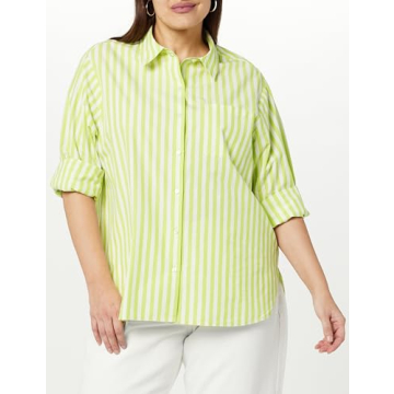 The Drop Kendra Loose Fit Long Shirt - Lime Stripe
