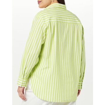 The Drop Kendra Loose Fit Long Shirt - Lime Stripe