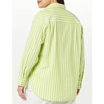 The Drop Kendra Loose Fit Long Shirt - Lime Stripe