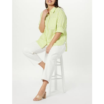 The Drop Kendra Loose Fit Long Shirt - Lime Stripe