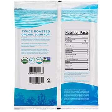 Sushi Nori 100% Organic roasted Seaweed, 20 Full Sheets Per Pack, USDA, Vegan Friendly, Non-GMO, Gluten free