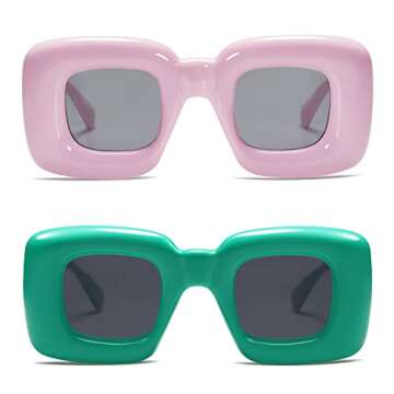 VANLINKER Cute Square Inflated Sunglasses for Women Men Trendy Chunky Glasses Retro Thick Frame Funny Mask Shades VL9733