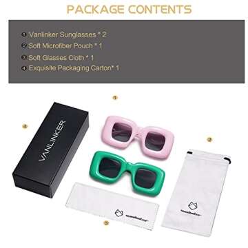 VANLINKER Cute Square Inflated Sunglasses for Women Men Trendy Chunky Glasses Retro Thick Frame Funny Mask Shades VL9733