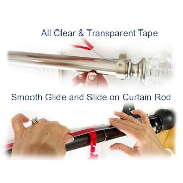 13 ft Clear Drapery Ring Slider Effortlessly Prevents Shower and Curtain Rings from Snagging, Ensuri...