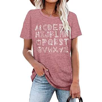 Teacher Shirt Women Teaching Tshirt Alphabet Graphic Tee Tops Kindergarten Teachers Gift T-Shirt Pin...