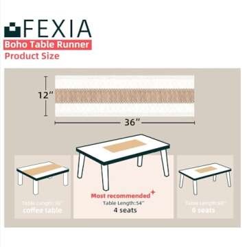 FEXIA Boho Table Runner for Home Decor 36 Inches Long Farmhouse Rustic Table Runner Cream & Brown Ma...