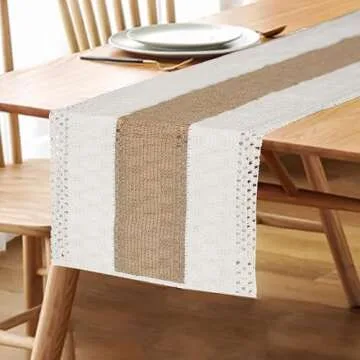 FEXIA Boho Table Runner for Home Decor 36 Inches Long Farmhouse Rustic Table Runner Cream & Brown Macrame(Without Tassel) Table Runner for Dining Bedroom Decor (12x36 Inches)