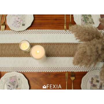 FEXIA Boho Table Runner for Home Decor 36 Inches Long Farmhouse Rustic Table Runner Cream & Brown Macrame(Without Tassel) Table Runner for Dining Bedroom Decor (12x36 Inches)
