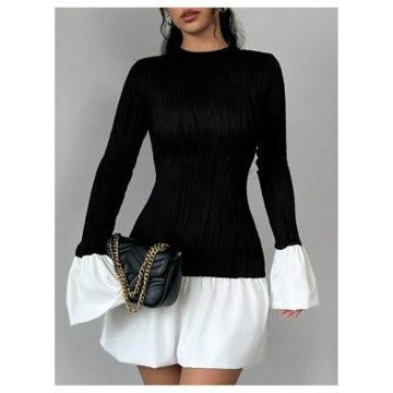 Stylish GORGLITTER Color Block Ruffle Mini Dress for Women