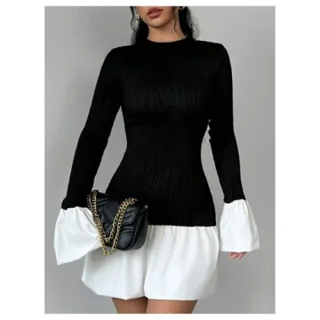 Stylish GORGLITTER Color Block Ruffle Mini Dress for Women