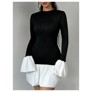 Stylish GORGLITTER Color Block Ruffle Mini Dress for Women