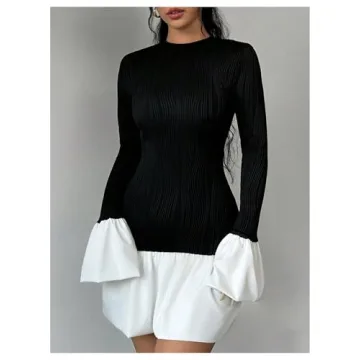 Stylish GORGLITTER Color Block Ruffle Mini Dress for Women