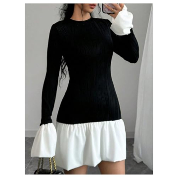 Stylish GORGLITTER Color Block Ruffle Mini Dress for Women