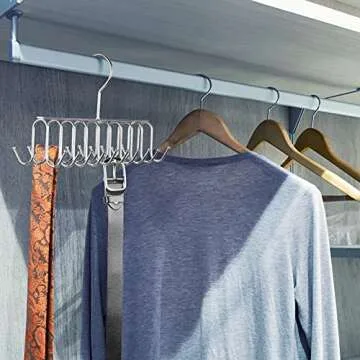 Belt Tie Rack Hanger Removable Metal Hanger with Hooks Shawls Belt Towels Holder Organizer Storage Rack Space Saving, 20 Hooks, 12 x 4 x 3 Inch (Silver, 2)