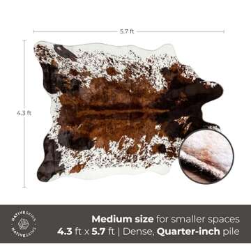 NativeSkins Faux Cowhide Rug – Original Brown (Medium) | 4.3ft x 5.7ft | Cow Print | Western Bedroom Decor | Hand-Cut, Faux Suede No-Slip Backing | Western Rug | Animal Print Rug | Cow Hide