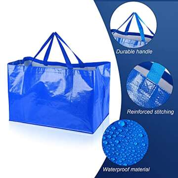 Shappy 6 Pieces Extra Large Reusable Shopping Grocery Bags with Handles Colorful Woven Plastic Waterproof Tote Bags(Bright Color,21.7 x 14.2 x 13.8 Inch)