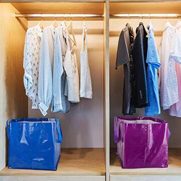 Shappy 6 Pieces Extra Large Reusable Shopping Grocery Bags with Handles Colorful Woven Plastic Waterproof Tote Bags(Bright Color,21.7 x 14.2 x 13.8 Inch)