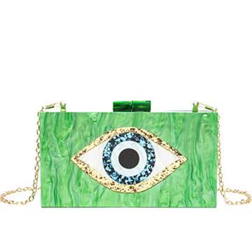 LETODE Clutch Purses for Women-Evil Eye Acrylic Clutch Glitter Purse Evening Bag Chain Shoulder Crossbody Handbags(GREEN)
