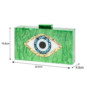 LETODE Clutch Purses for Women-Evil Eye Acrylic Clutch Glitter Purse Evening Bag Chain Shoulder Crossbody Handbags(GREEN)