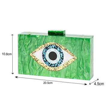 LETODE Clutch Purses for Women-Evil Eye Acrylic Clutch Glitter Purse Evening Bag Chain Shoulder Crossbody Handbags(GREEN)