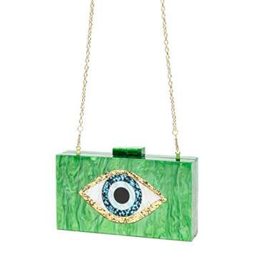 LETODE Clutch Purses for Women-Evil Eye Acrylic Clutch Glitter Purse Evening Bag Chain Shoulder Crossbody Handbags(GREEN)