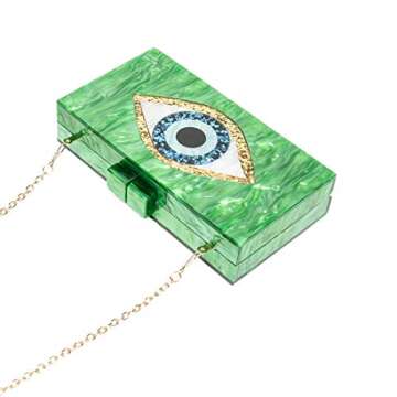 LETODE Clutch Purses for Women-Evil Eye Acrylic Clutch Glitter Purse Evening Bag Chain Shoulder Crossbody Handbags(GREEN)