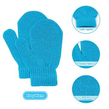 MENOLY 4 Pairs Toddler Magic Stretch Mittens Winter Warm Kids Knit Gloves for Little Girls Boys