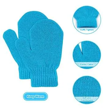 MENOLY 4 Pairs Toddler Magic Stretch Mittens Winter Warm Kids Knit Gloves for Little Girls Boys