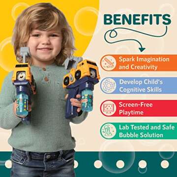 2 Bubble Gun incl 4 Bubble Solutions for Toddlers 3-5 Yrs | STEM Take Apart Bubble Toy | Summer Outd...