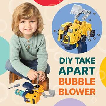 2 Bubble Gun incl 4 Bubble Solutions for Toddlers 3-5 Yrs | STEM Take Apart Bubble Toy | Summer Outdoor Toys for Kids Ages 3-5 | Bubble Blower / Blaster | Bubble Machine