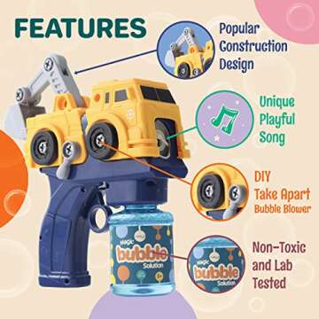 2 Bubble Gun incl 4 Bubble Solutions for Toddlers 3-5 Yrs | STEM Take Apart Bubble Toy | Summer Outdoor Toys for Kids Ages 3-5 | Bubble Blower / Blaster | Bubble Machine