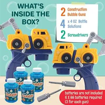 2 Bubble Gun incl 4 Bubble Solutions for Toddlers 3-5 Yrs | STEM Take Apart Bubble Toy | Summer Outdoor Toys for Kids Ages 3-5 | Bubble Blower / Blaster | Bubble Machine