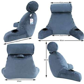 Wuke tree Reading & Bed Rest Pillow with Support Arms/Pockets/Cup Holders, Backrest Cushion for Adul...