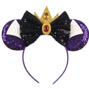 CLGIFT Halloween Minnie Ears, Evil Queen Minnie Ears, Black Mickey Ears Headband, Halloween Costume ...