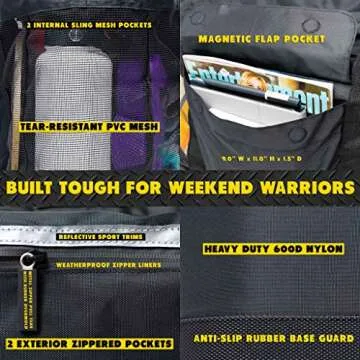 ToteCooler Beach Picnic Mesh Tote Bag with Zipper Top, Dual Internal Sling Bottle Pockets, 3 Exterior Pockets and Insulated Soft Cooler with Anti-Slip Rubber Base Guard (Black)