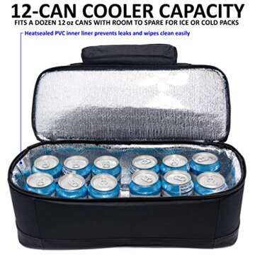 ToteCooler Beach Picnic Mesh Tote Bag with Zipper Top, Dual Internal Sling Bottle Pockets, 3 Exterior Pockets and Insulated Soft Cooler with Anti-Slip Rubber Base Guard (Black)