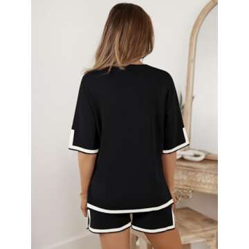 LILLUSORY Women's 2 Piece Outfits Matching Lounge Sets for Women Summer Outfits Tracksuit for Women Knit Tops and Shorts Black S