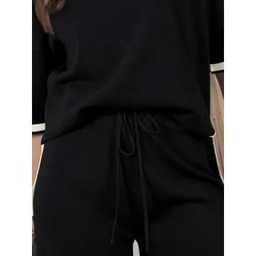 LILLUSORY Women's 2 Piece Outfits Matching Lounge Sets for Women Summer Outfits Tracksuit for Women Knit Tops and Shorts Black S