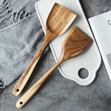 FJNATINH Teak Wooden Wok Spatula for Non-stick Cookware