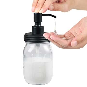 Amolliar Mason Jar Bathroom Accessories Set(4 Pcs) -Lotion Soap Dispenser &Cotton Swab Holder &Tooth...