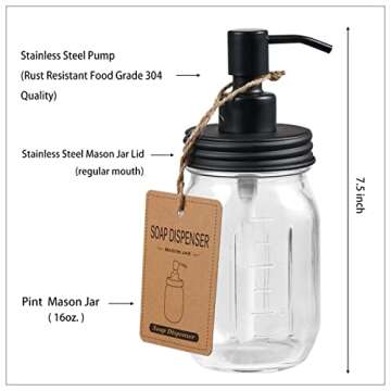 Amolliar Mason Jar Bathroom Accessories Set(4 Pcs) -Lotion Soap Dispenser &Cotton Swab Holder &Toothbrush Holder-Rustic Farmhouse Decor Apothecary Jars Vanity Organizer-Rustic Farmhouse Decor (Black)