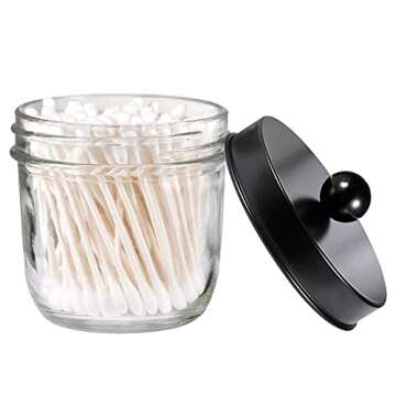 Amolliar Mason Jar Bathroom Accessories Set(4 Pcs) -Lotion Soap Dispenser &Cotton Swab Holder &Toothbrush Holder-Rustic Farmhouse Decor Apothecary Jars Vanity Organizer-Rustic Farmhouse Decor (Black)