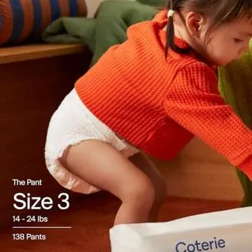 Coterie The Pant Pull On Diaper, Size 3 (14-24 lbs) 156 count, Absorbent Diaper for Active Babies, Hypoallergenic Designed for Sensitive Skin, Clean Ingredients, Resealable Waistband, Spandex Pleating