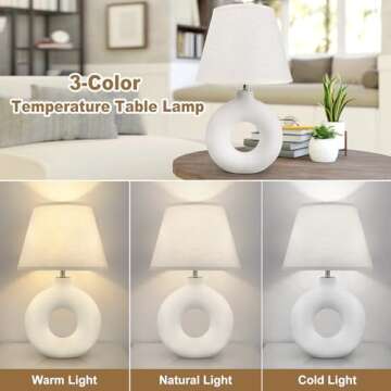 Yacoto Boho Table Lamp for Living Room Bedroom, 21" Modern Ceramic Bedside Lamps 3 Color Temperature...