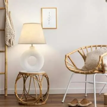 Yacoto Boho Table Lamp for Living Room Bedroom, 21" Modern Ceramic Bedside Lamps 3 Color Temperature Farmhouse Rustic White Table Lights for Night Stands, Dorm, Office, Home Décor (Bulb Included)