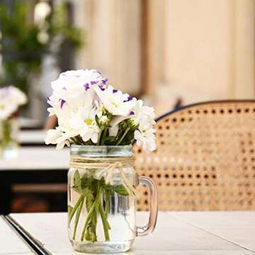 16 oz Glass Mason Jars with Handles 9 Pack, Clear Retro Drinking Jars Mugs Smoothie Jars with Silver Metal Lids,Perfect For Beverages,Decoration,Storage,Party Favors, Tags and Twine String As Gifts