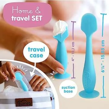 Bumco Baby Bum Brush + Mini Diaper Cream Spatula with Case - BPA-Free Butt Spatula Baby, Soft Diaper Spatula, Baby Diaper Cream Applicator, Mom-Invented Diaper Bag Essentials, Butt Spatula