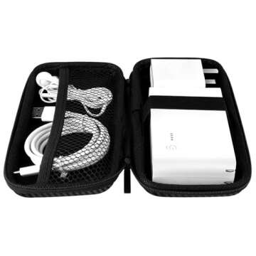 iMangoo Shockproof Carrying Charger Case Hard Protective EVA Impact Resistant Power Bank Pouch Small Electronics Organizer Cable Accessory Travel Essentials for Women, Size 6.5''x3.2''x1'',Fiber Black