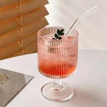 Ufrount Vintage Ribbed Wine Glasses Set of 12,Clear 8oz All Purpose Water Goblet,Origami Style Short Stemware 250ml Glass Beverage Goblets for Juice,Cocktail,Wine,Party