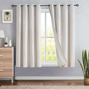 Jubilantex Natural White Solid 100 Percent Blackout Curtains 2 Panels Extra Long for Bedroom, Farmhouse 2 Layers Linen Noise Reducing Grommet Top Window Drapes for Patio Sliding Door, 54x108 Inch